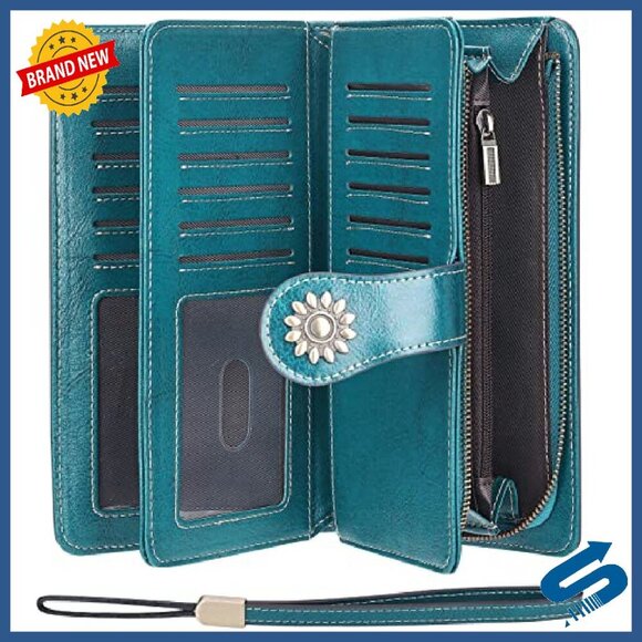 Large Capacity Genuine Leather RFID Blocking Wristlet Wallet Clutch - Picture 4 of 8